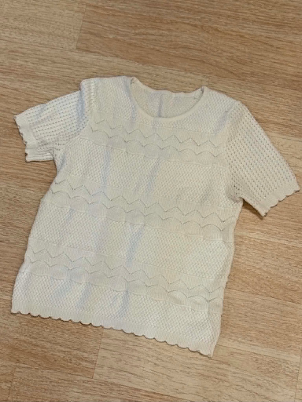 Cream Textured Knit Short Sleeve Top